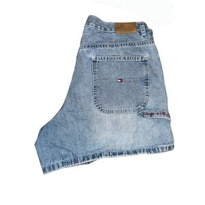 VTG Tommy Hilfiger flag spellout embroidered Carpenter Jean Short Shorts Size 30